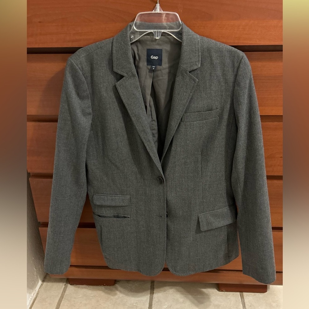 GAP Preppy Gray Wool Blend Fall Blazer Jacket with Cotton Liner Size 12